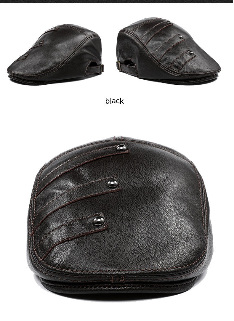 Men's Genuine Leather Newsboy Beret Cap