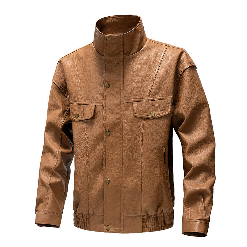 American Retro Fleece-lined Thickened Casual PU Leather Jacket
