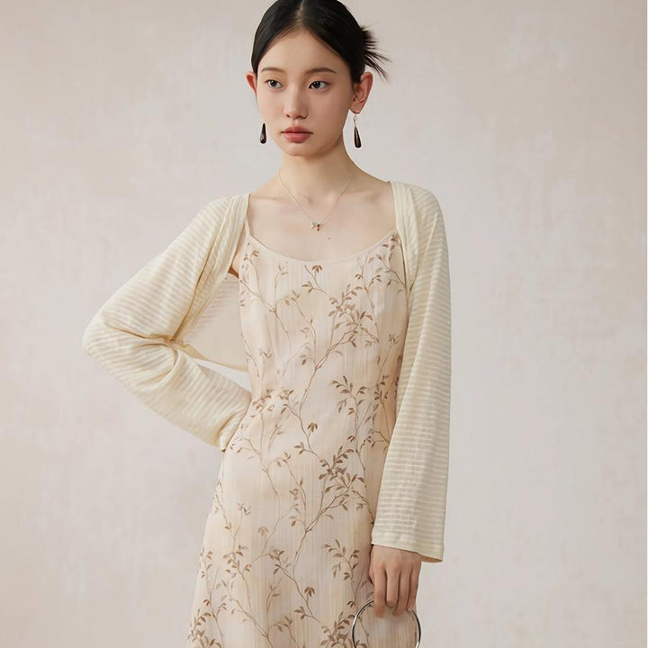 Elegant Floral A-Line Midi Dress with Lace Details