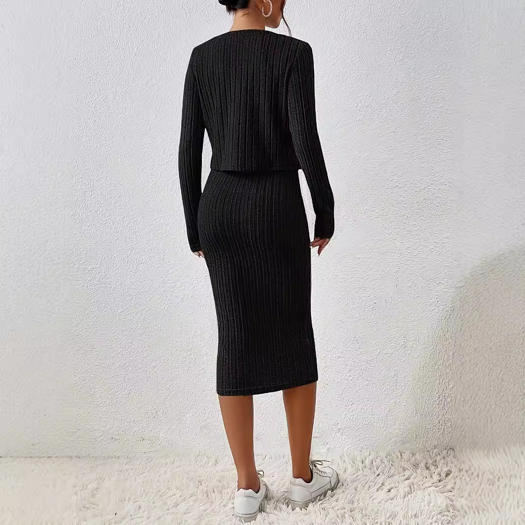 Front Button Cropped Top And Slim Fit Dress