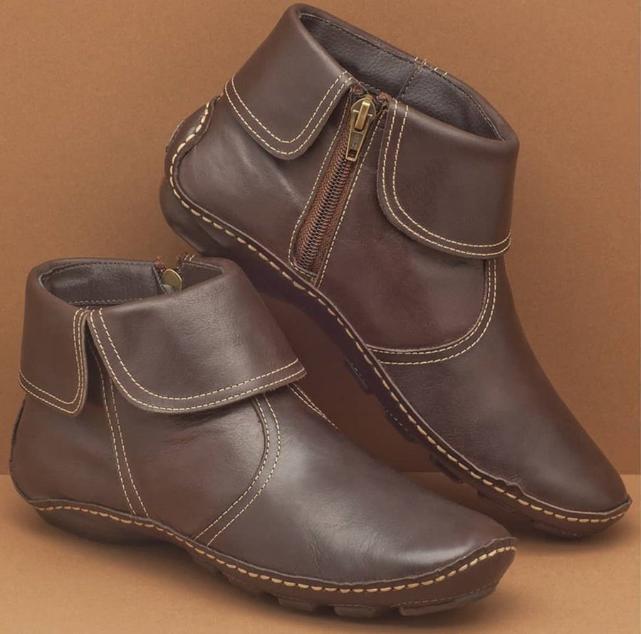 Women's Flat Fold-Over Ankle Boots with Zipper