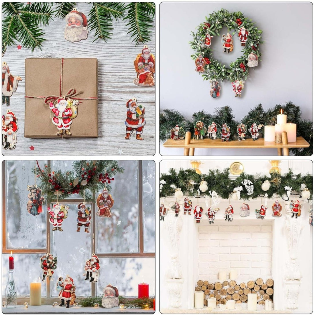 45-Piece Wooden Santa Christmas Ornament Set