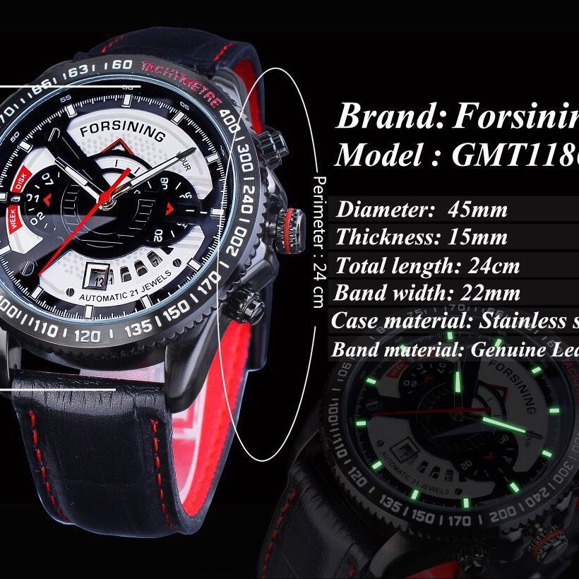 Analog Multifuncional Sport Automatic Wristwatch Leather Belt Military Calendar Mechanical Male Clock
