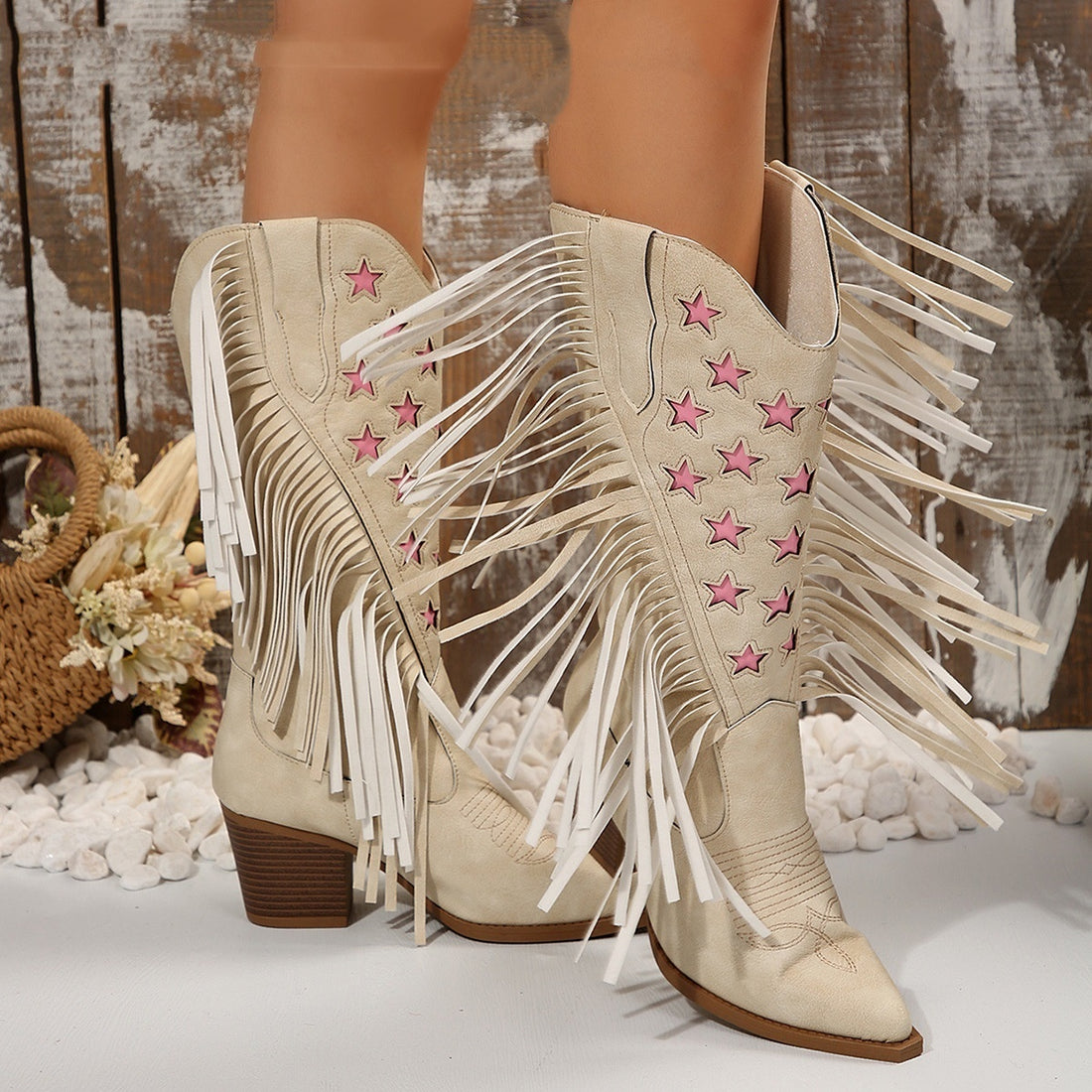 Women's High Heel Tassel Embroidery Boots
