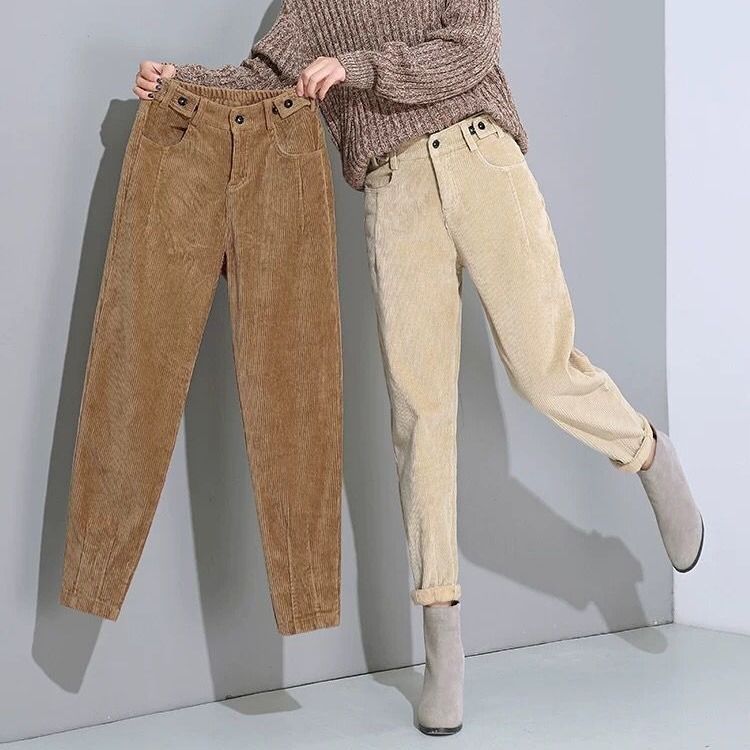 Women's High-Waist Corduroy Harem Pants