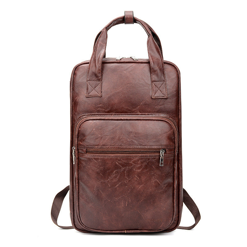 Simple Thick PU Leather Waterproof Backpack
