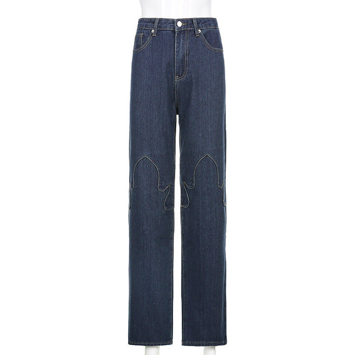 Flame Stitching Contrast High-rise Casual Small Jeans