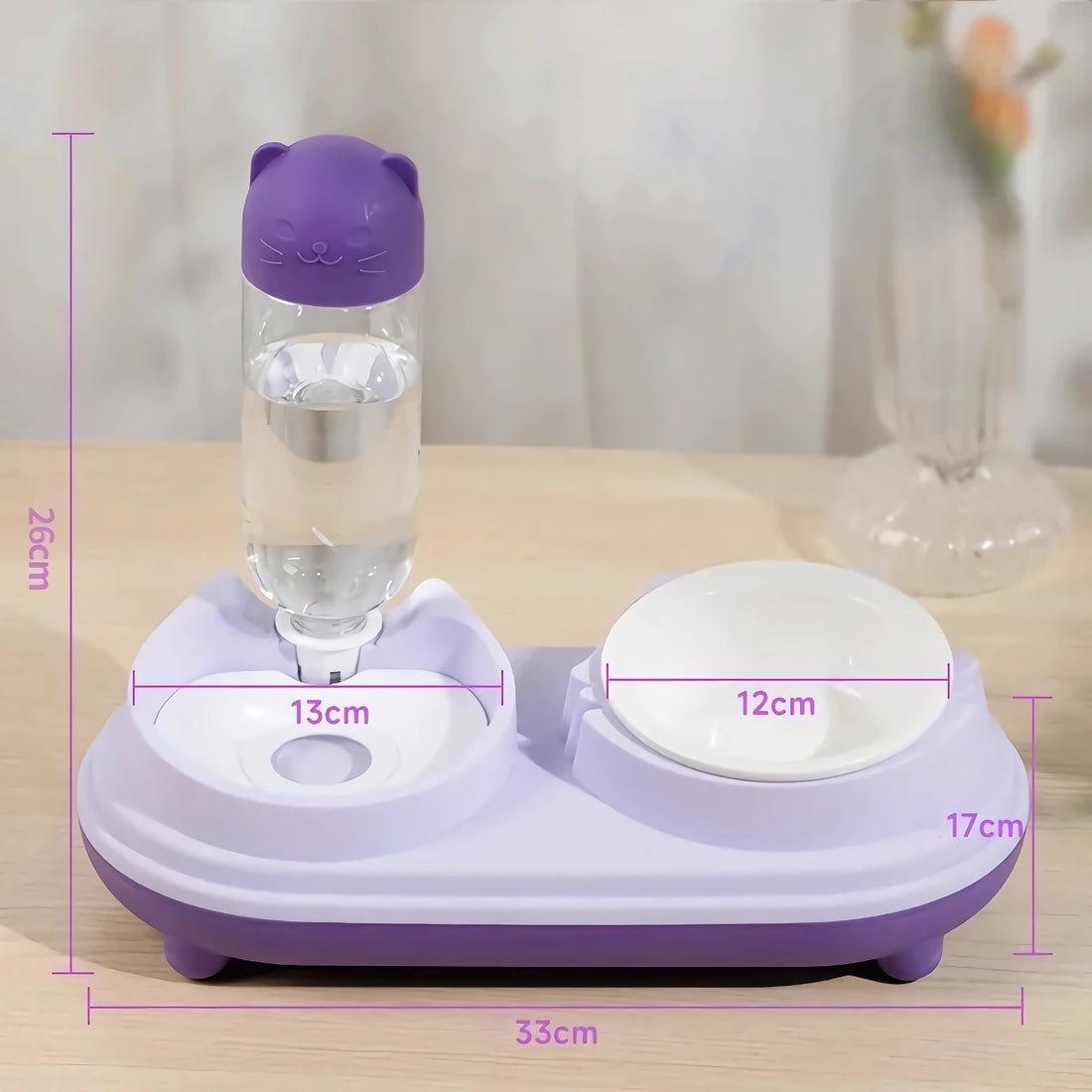 Pet Cat Bowl with High Foot – Double Feeding Bowl with Water Bottle
