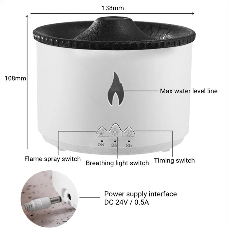 Volcano Eruption Aroma Diffuser & Air Humidifier with Flame Lamp Effect - Essential Oil Fragrance Machine for Home and Office