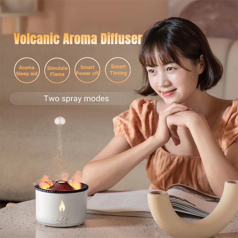 Volcano Eruption Aroma Diffuser & Air Humidifier with Flame Lamp Effect - Essential Oil Fragrance Machine for Home and Office