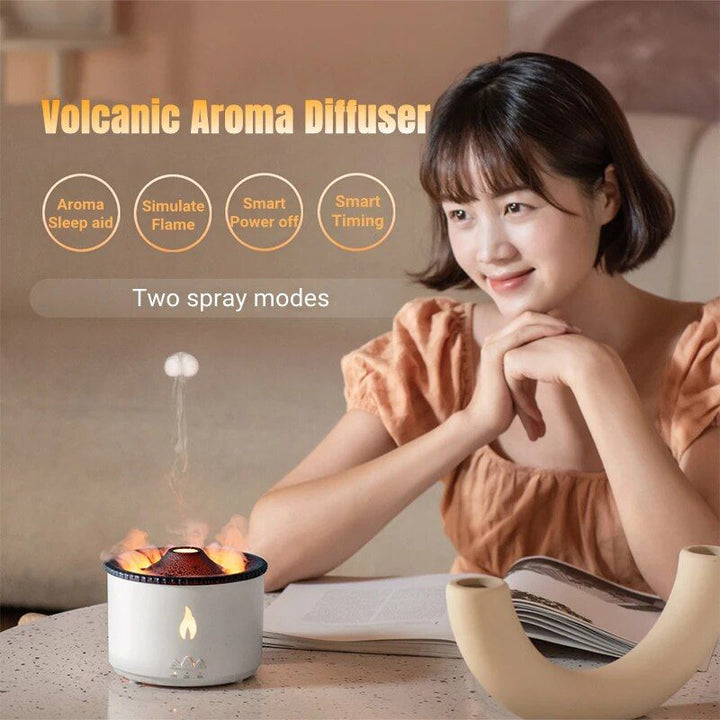Volcano Eruption Aroma Diffuser & Air Humidifier with Flame Lamp Effect - Essential Oil Fragrance Machine for Home and Office
