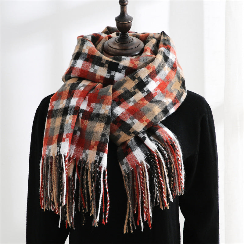 Plaid Scarf Women Tassel Shawl Fashion