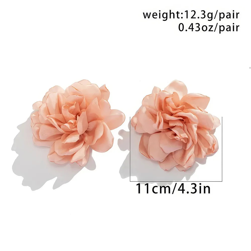 Exaggerated Fluffy Fabric Flower Stud Earrings
