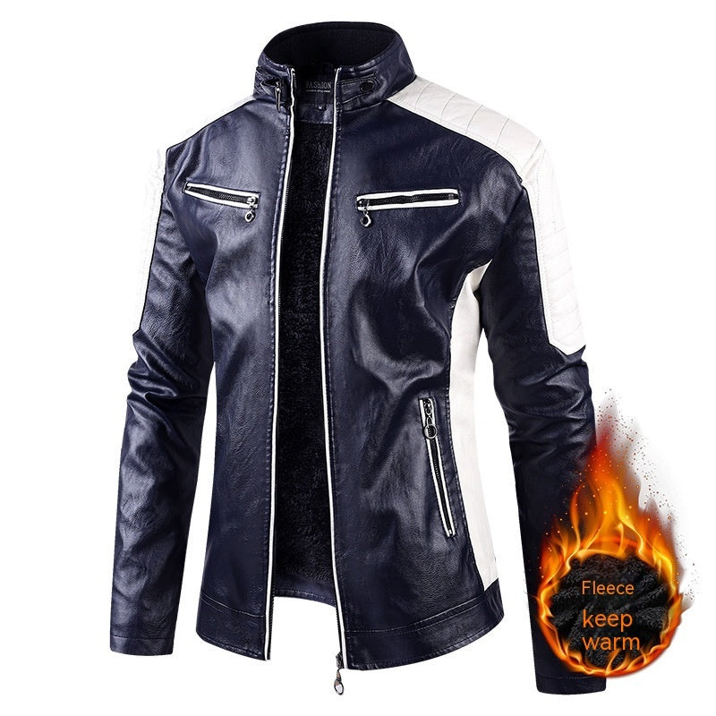 European Size Autumn And Winter Leisure PU Leather Men's Coat Fleece-lined