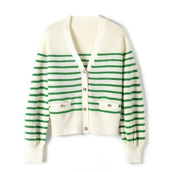 100% Wool Striped Cardigan for Women