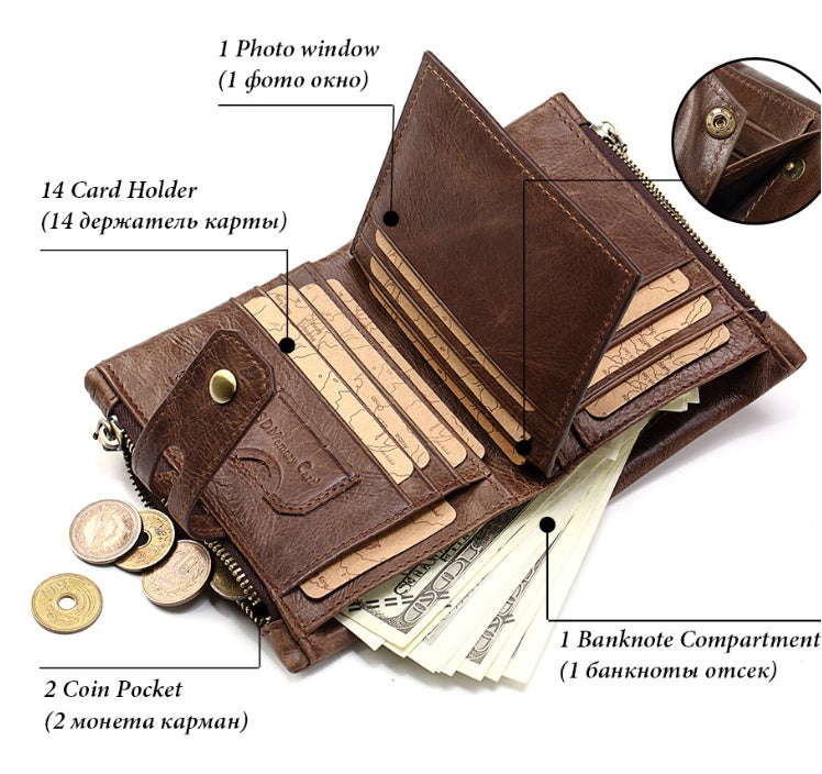 Double Zipper Leather Purse