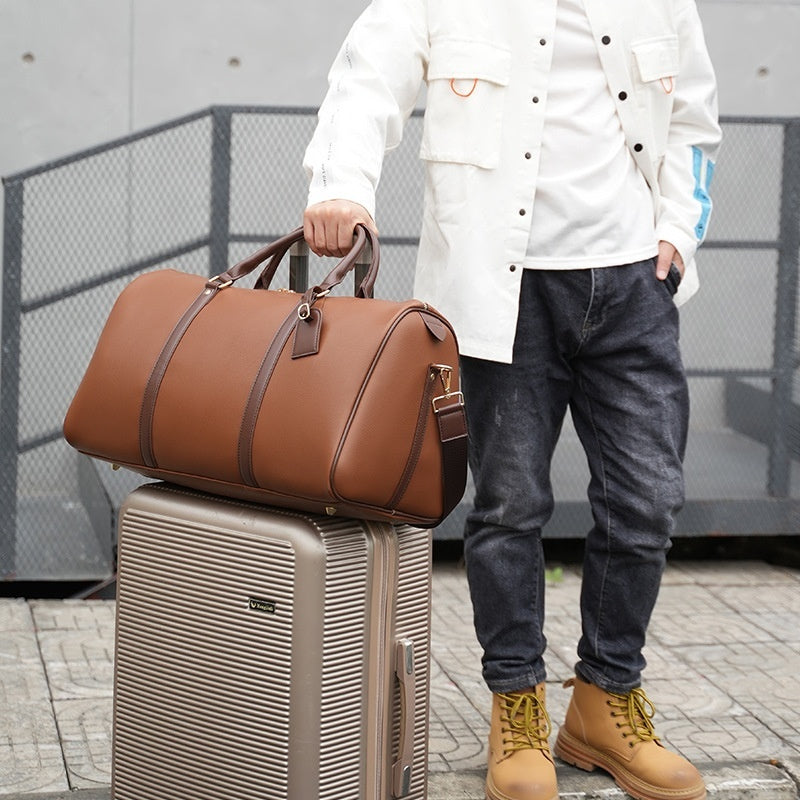 Travel Large Capacity Portable Travel Luggage Dry Wet Separation Soft PU Leather Gym Bag