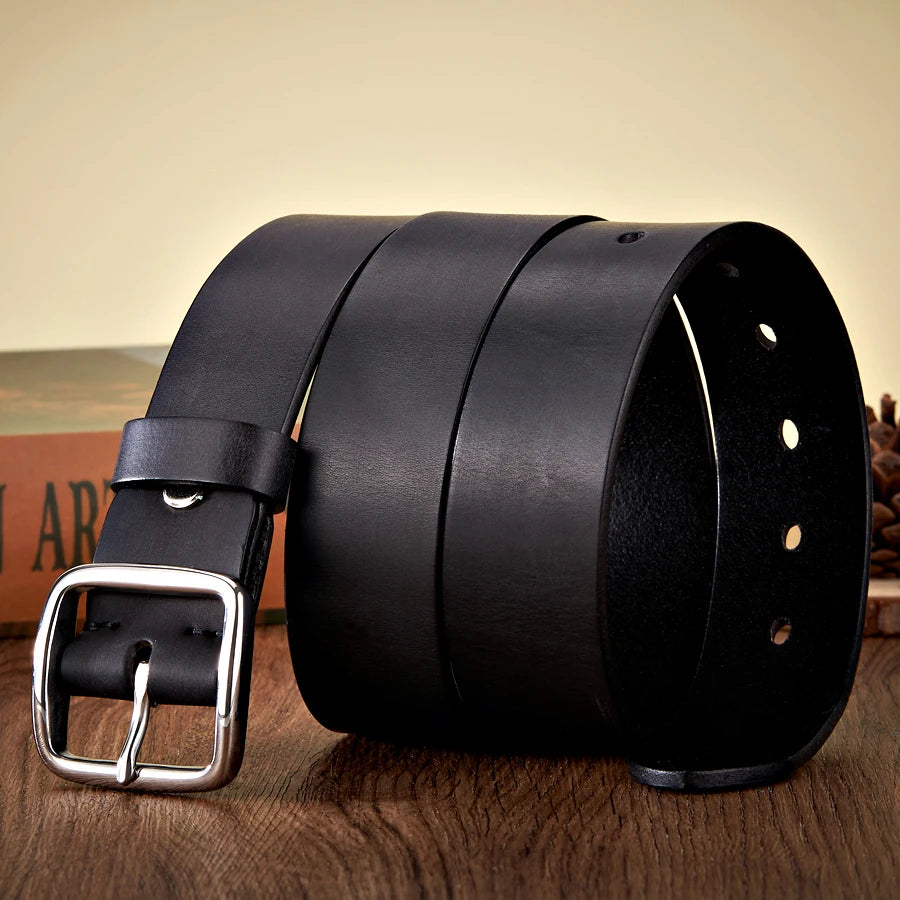 3.8CM Men’s Vintage Cowskin Leather Belt with Stainless Steel Buckle