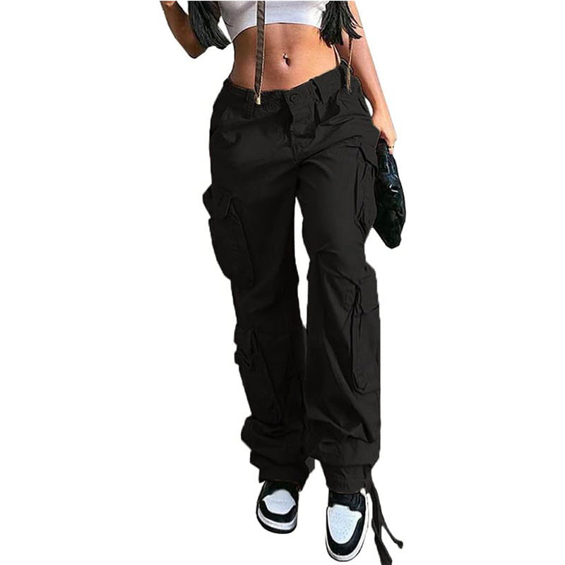Women's High Waist Pocket Loose Casual Working Pants Straight-leg Pants