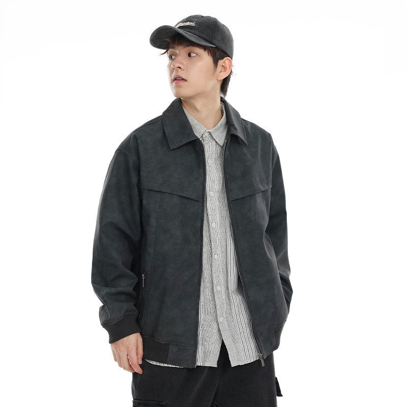 Retro Distressed PU Leather Coat Men And Women