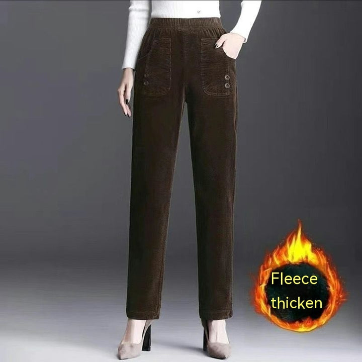 Polyester Straight-leg Pants Women's High Waist Spring And Autumn Thickening Needlecord