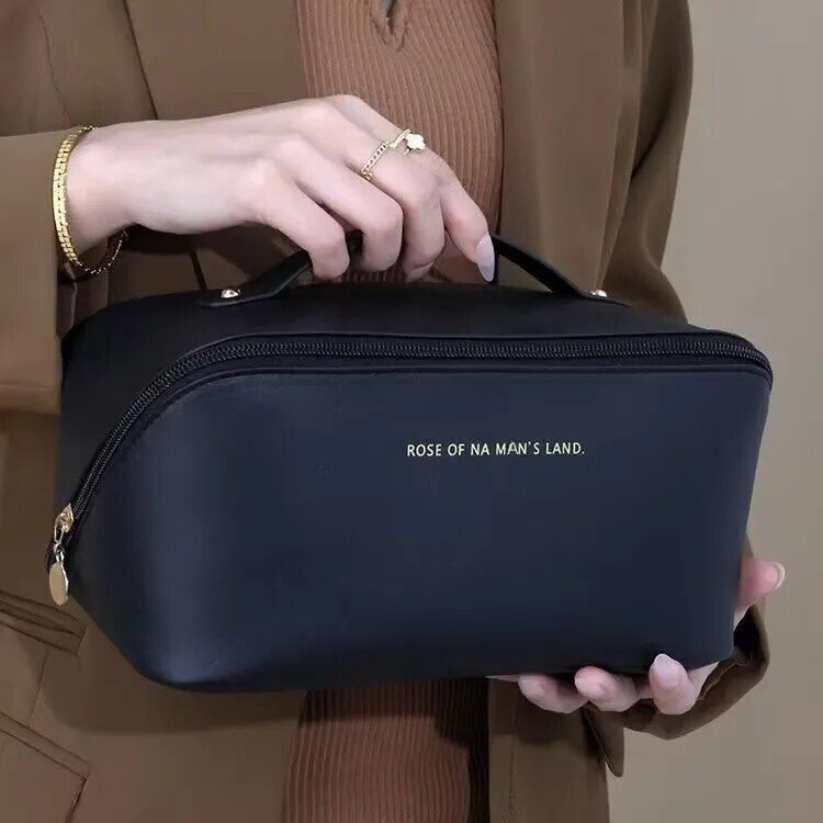 Elegant PU Leather Travel Cosmetic Bag - Zippered Make-Up Organizer for Women