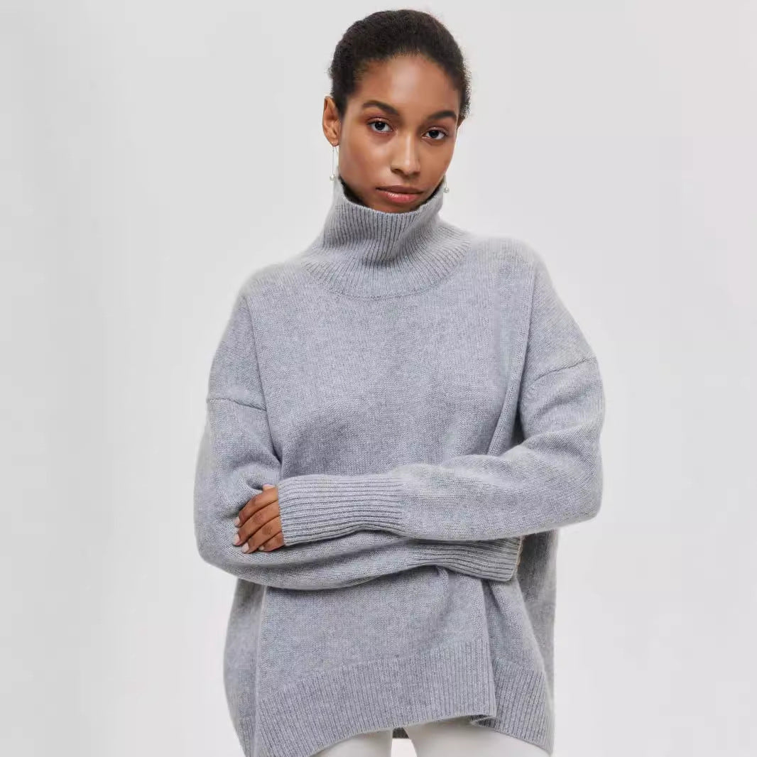 Winter Turtleneck Sweater Solid Color Long Sleeve Pullover Top Women's Clothing