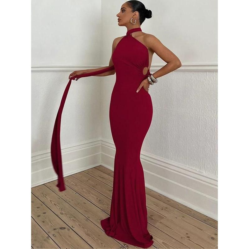 Inclined Shoulder Elegant Maxi Long Dress