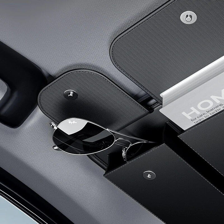 Leather Car Sun Visor Multi-Pocket Organizer for Sunglasses, Cards & More