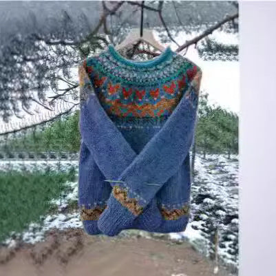 Women's Round Neck Multicolor Loose Fashion Pullover Sweater