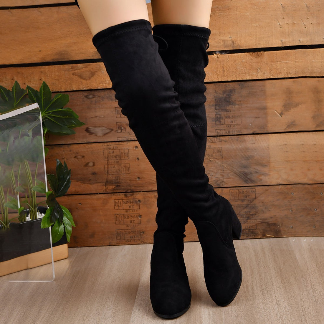 Below The Knee Plus Size Women's Elastic High Heel Ankle Boots