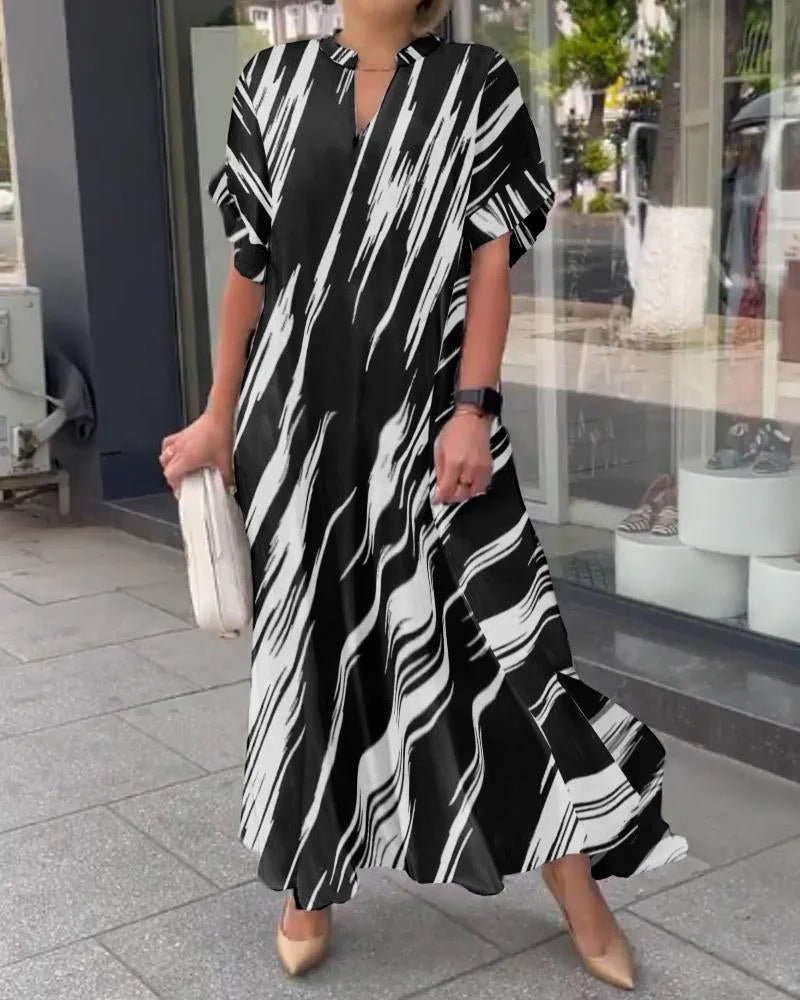 Summer Women's Loose Casual Slit Long Shirt Dress