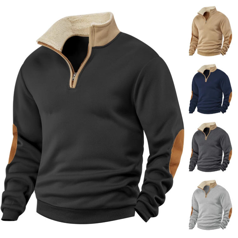 Retro Patchwork Half Cardigan Men's Long-sleeved Sweater