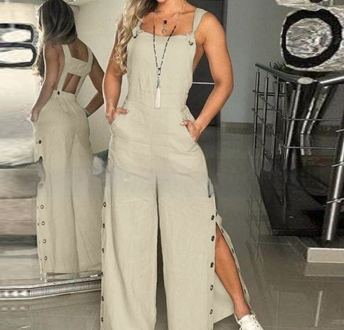 Women's Sleeveless Wide-Leg Jumpsuit with Side Pockets