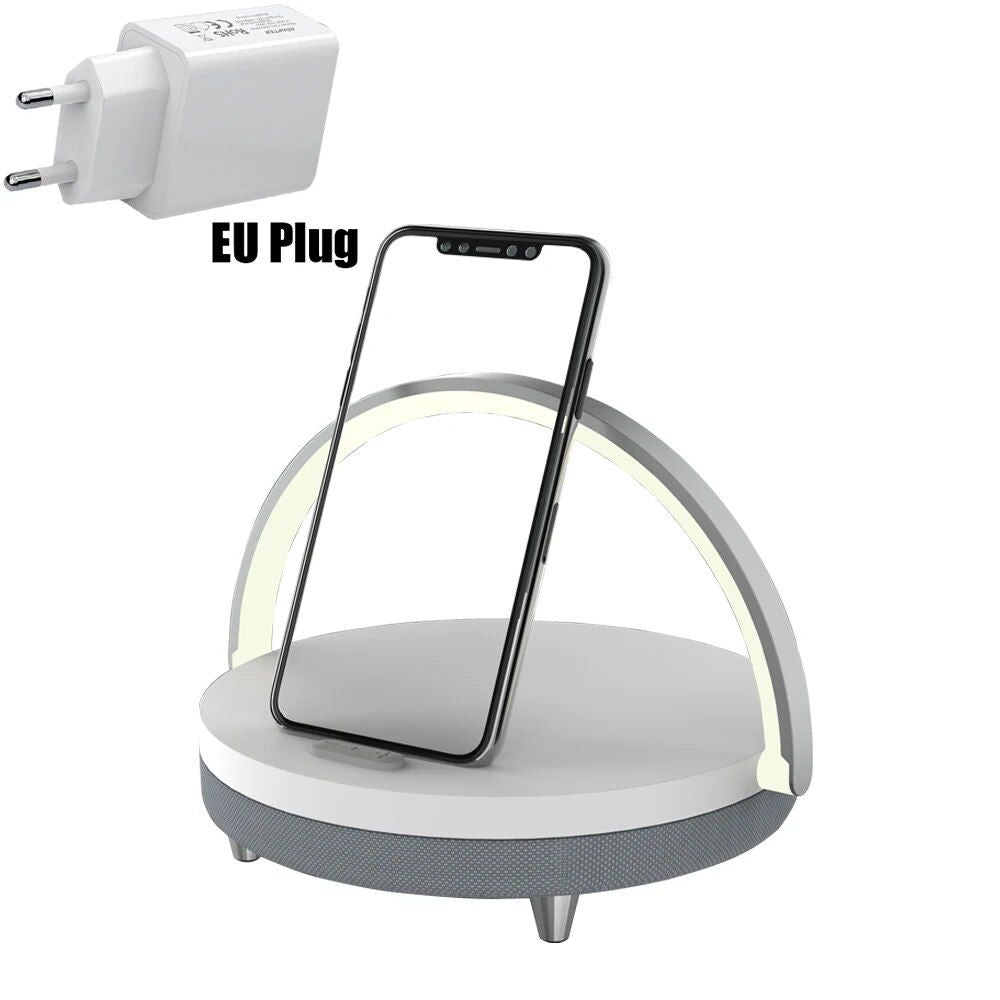 3-in-1 Wooden Wireless Charger with LED Lamp & Bluetooth Speaker