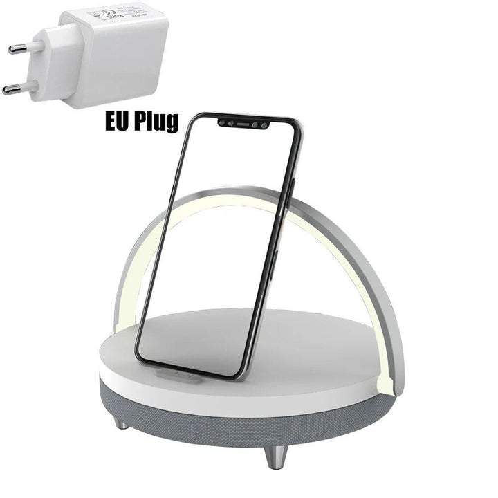 3-in-1 Wooden Wireless Charger with LED Lamp & Bluetooth Speaker