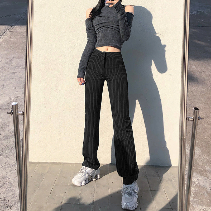 Fashion Striped Straight Leg Suit Pants Women