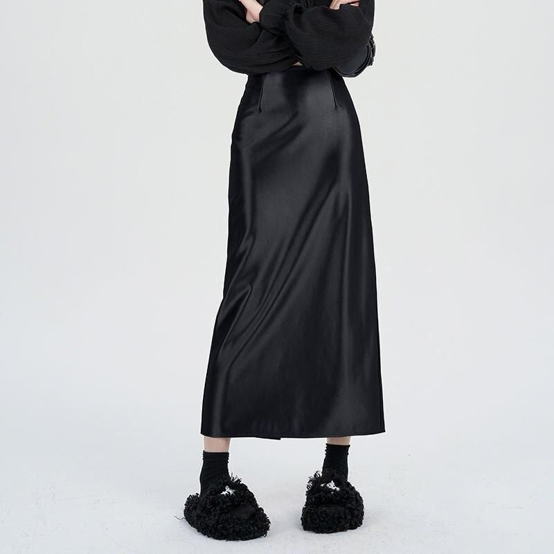 Elegant High Waist Satin Maxi Skirt
