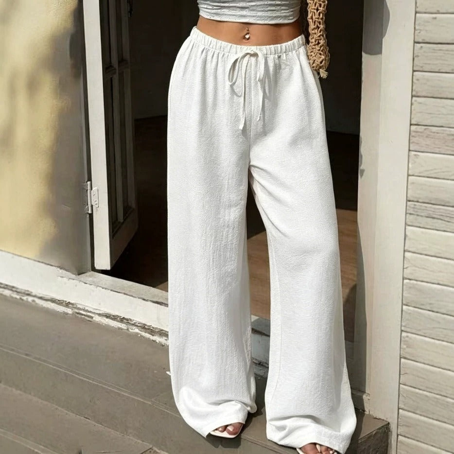 Women's Plus Size Drawstring Wide-Leg Pants