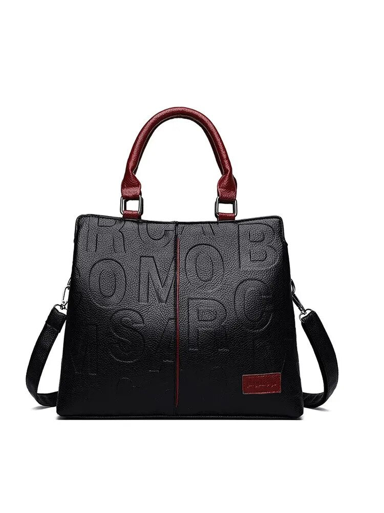 Elegant Large Capacity Soft Leather Tote with Embossed Lettering