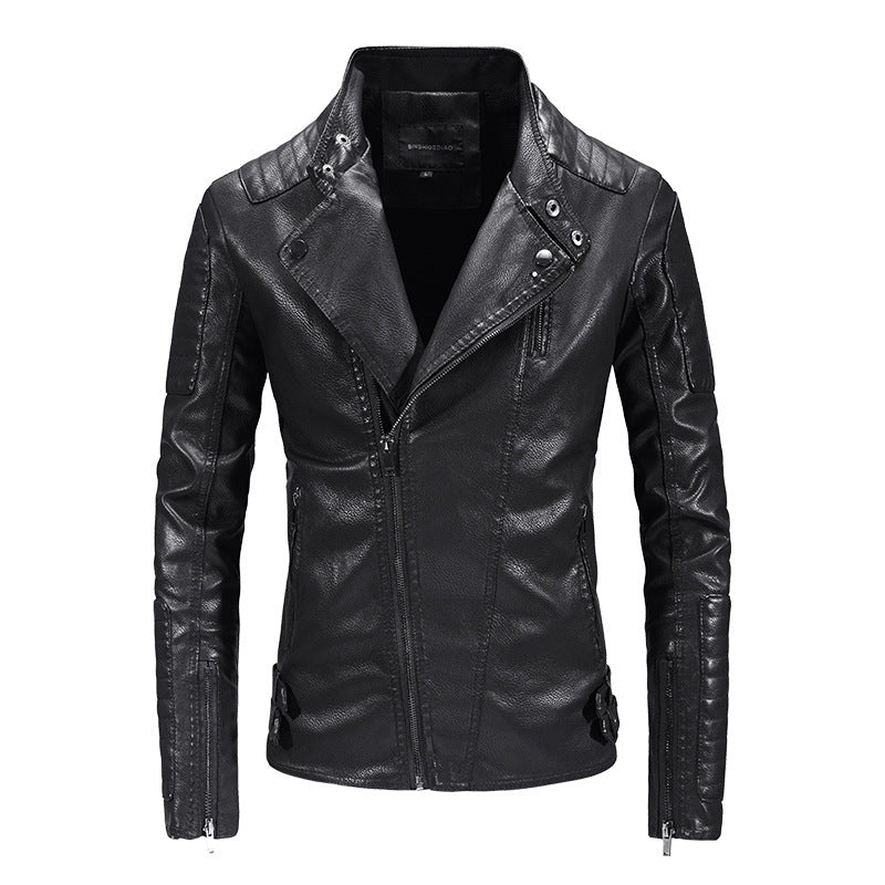 Trendy PU Leather Jacket Men's Fleece-lined PU Jacket