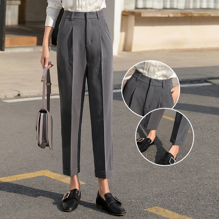 Nine-point High-waisted Black Slim Pleated Cigarette Tube Radish Slacks