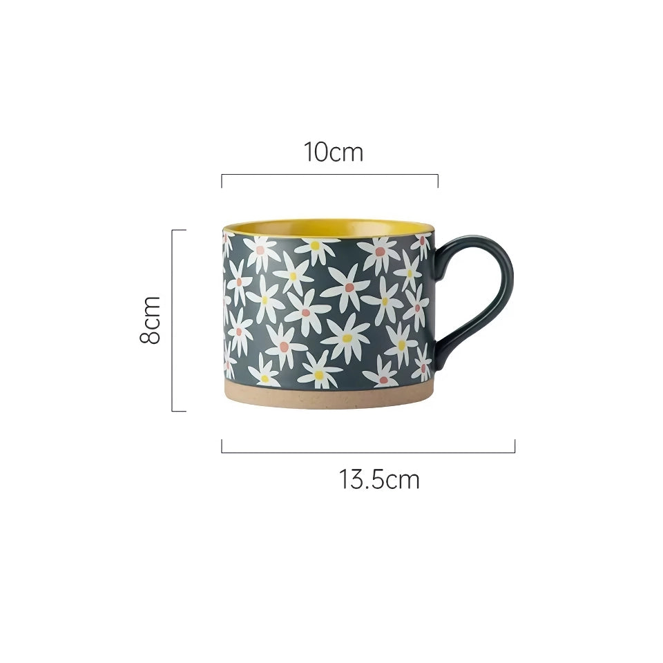Nordic Painted Flowers Ceramic Mug – 400ml Coffee, Tea, and Breakfast Cup