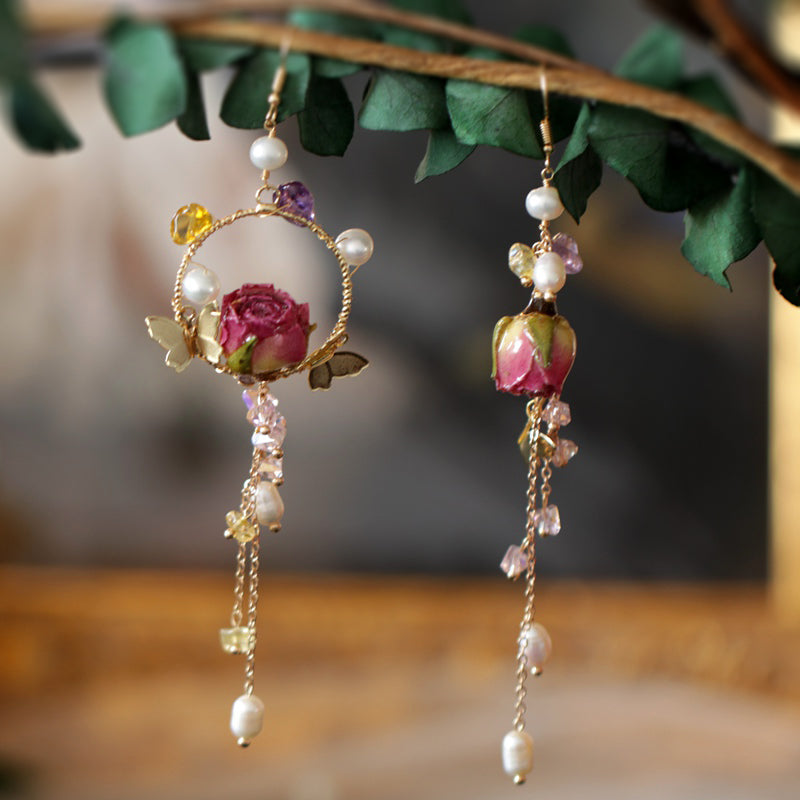 Retro Flower Long Tassel Earrings