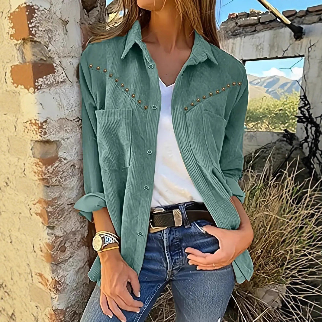 Women's Green Corduroy Shirt Jacket