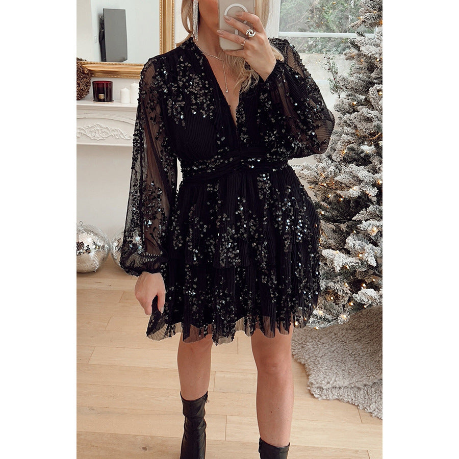 Christmas Party Sequins Layered Dress