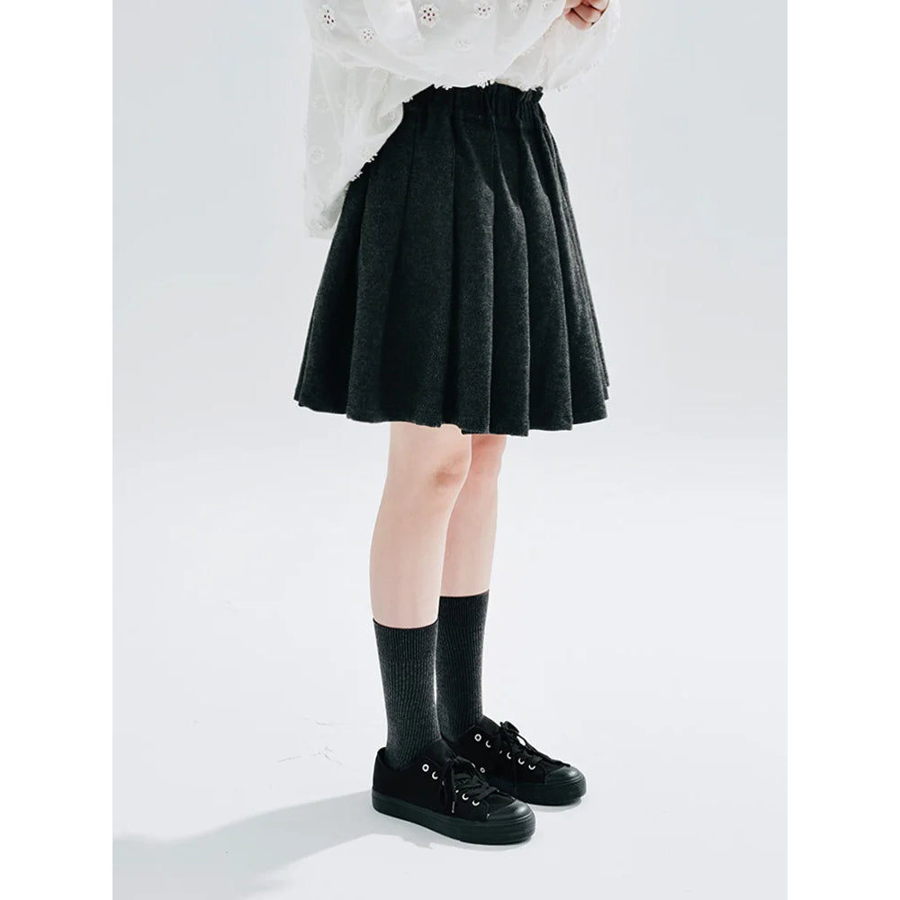 Autumn Elastic Waist Pleated Skirt for Women
