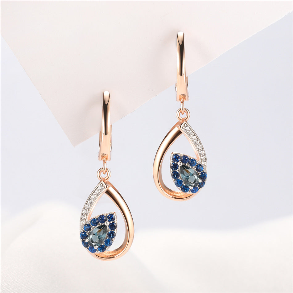 Blue Rose Gold Electroplated Leaf Earrings