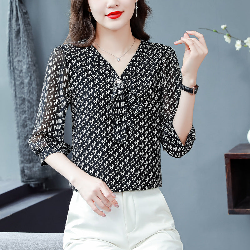 Women's Chiffon Fashion V-neck Top Small Shirt