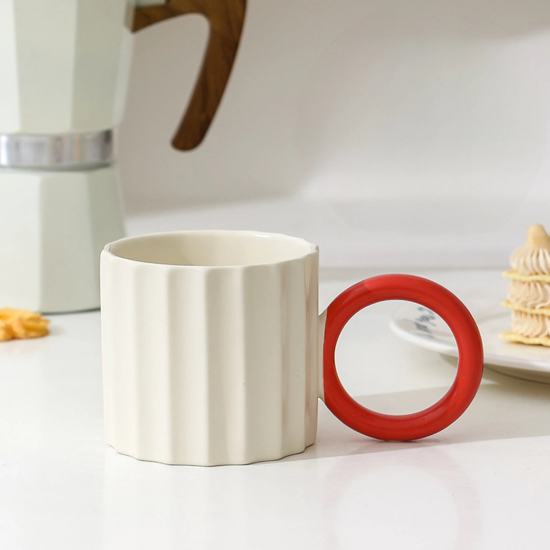 Japanese Ceramic Ripple Handle Coffee Mug